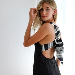 Lulu’s Joyful Black Multi-Stripe Tie-Back Dress